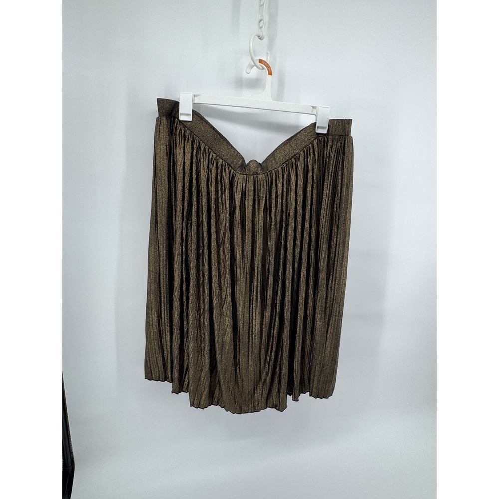 Dark earthy glam Plus Metallic Gold Pleated Midi Skirt Womens 4X Elastic Waist